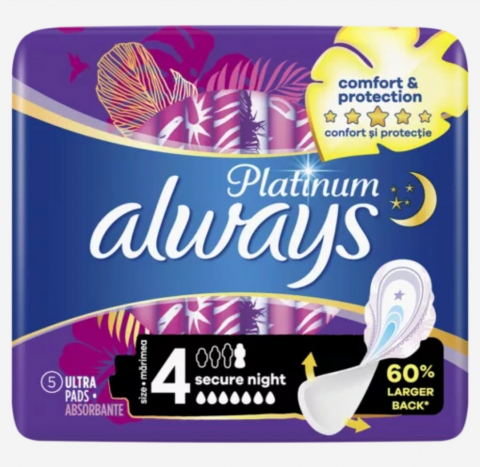 Absorbante și Tampoane - ALWAYS ABSORBANTE PLATINUM NIGHT ULTRA 5BUC