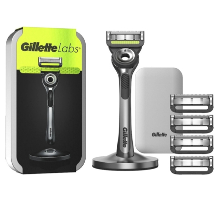 Îngrijire personală - Aparat De Ras Gillette Labs, Cu Element De Curatare, Husa De Calatorie, 5 Lame, Suport Magnetic