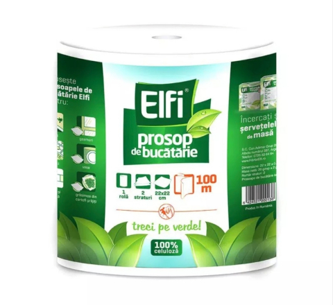 Hârtie Igienică și Prosoape de Hârtie - ELFI PROSOP BUCATARIE ROLA 100M/2STR