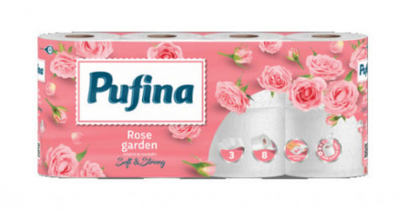 Hârtie Igienică și Prosoape de Hârtie - Hârtie Igienică Pufina Trandafiri 3 Straturi 8 Role - Prospețime și Delicatețe