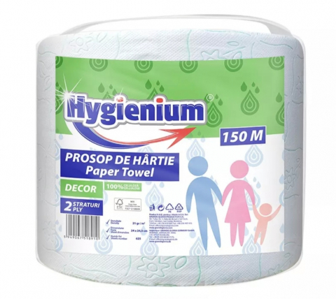 Hârtie Igienică și Prosoape de Hârtie - HYGIENIUM PROSOP DECOR PINK/GREEN ROLA 2STR 150M