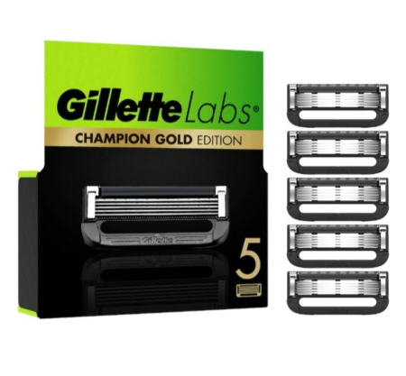 Aparate de ras .Rezerve Ras, Geluri de Ras și After-shave - Lame de ras Gillette Labs - Champion Gold Edition, 5 buc potrivit pentru toate aparatele de ras Gillette Labs