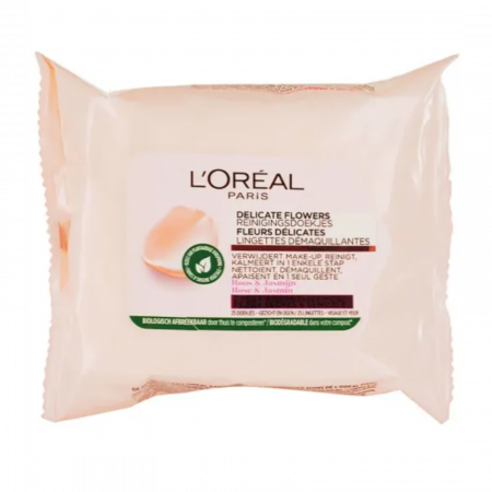 Creme , Demachiante și Dischete - L'Oreal Șervețele Demachiante 25 Buc Delicate Flowers Rose & Jasmin - Curățare și Prospețime