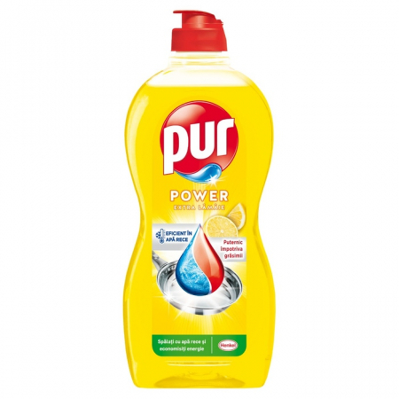 Soluții și Bureți de Vase - Pur Power Detergent Vase Lămâie 450ml - Eficiență și Prospețime