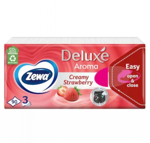 Șervețele Uscate și Umede - ZEWA SERVETELE NAZALE DELUXE STRAWBERRY 3STR 90BUC/SET