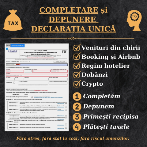 Produse - completare declarație unică 2025, depunere declarație unică 2025, ajutor declarație unică 2025, cine mă ajută cu declarația unică, serviciu completare declarație unică, completare declarație unică venituri chirii, consultanță declarație unică regim hotelier, completare declarație unică Booking Airbnb, declarație unică venituri din chirii, depunere online declarație unică, amendă întârziere declarație unică, risc necompletare declarație unică, ce se întâmplă dacă nu depun declarația unică, depunere urgentă declarație unică, corectare declarație unică depusă greșit, declară fără stres, scapă de declarația unică rapid, rezolvare rapidă declarație unică, serviciu rapid completare declarație unică, completare fără erori declarație unică, cât costă completarea declarației unice 2025, cine completează declarația unică pentru mine, completare și depunere declarație unică fără SPV, ajutor completare declarație unică Airbnb Booking, depunere declarație unică online 2025 fără erori.