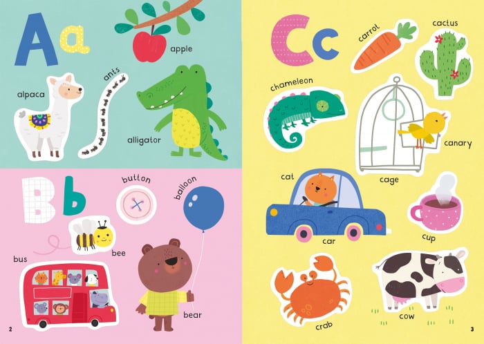 Carte cu stickers alfabetul, format mic, 100 stickers, "Little First Stickers ABC", Usborne [4]