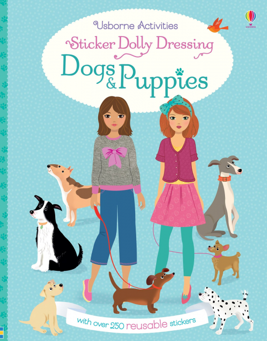 Carte cu stickers de imbracat papusi Caini si catelusi, "Sticker Dolly Dressing Dogs and Puppies", Usborne [1]