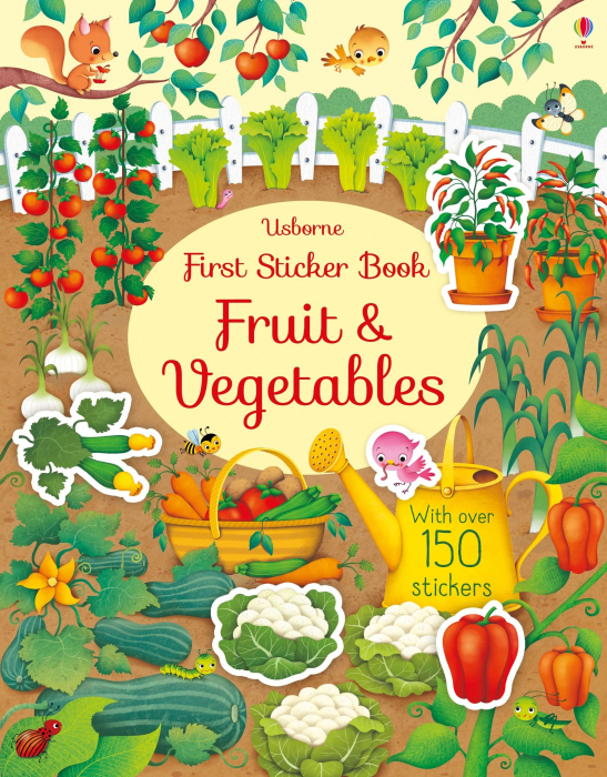 Carte cu stickers Fructe si Legume, format mare, 150 stickers, "First Sticker Book Fruit and Vegetables", Usborne [1]
