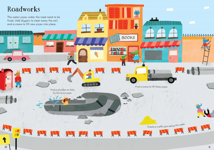 Carte de activitati "Little First Stickers Diggers and Cranes", format mic, 200 stickers, Usborne [4]