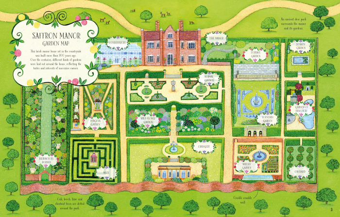 Carte cu stickers Gradina, 300 stickers, "Country House Gardens Sticker Book", Usborne [2]