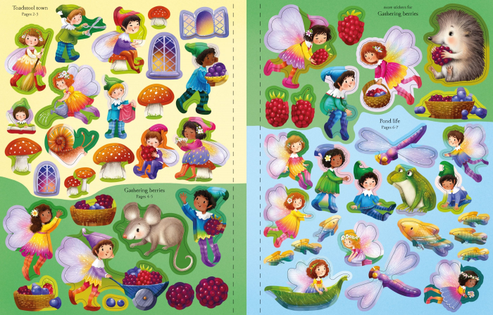 Carte cu stickers Zane, format mare, "Fairies, Pixies and Elves Sticker Book", Usborne [2]