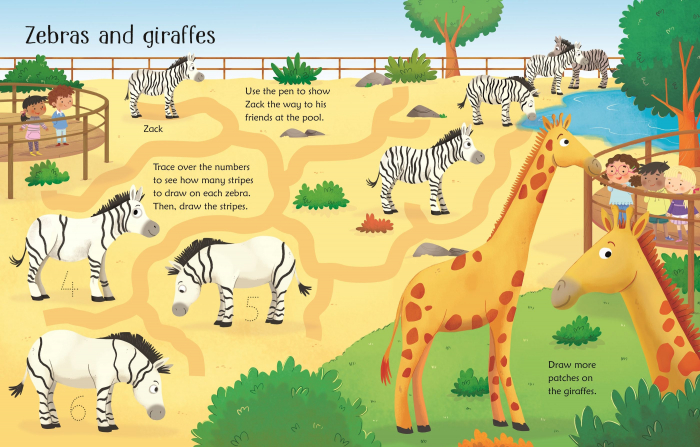Carte de activitati scrie si sterge "Wipe-Clean Zoo Activities", reutilizabila, Usborne [3]