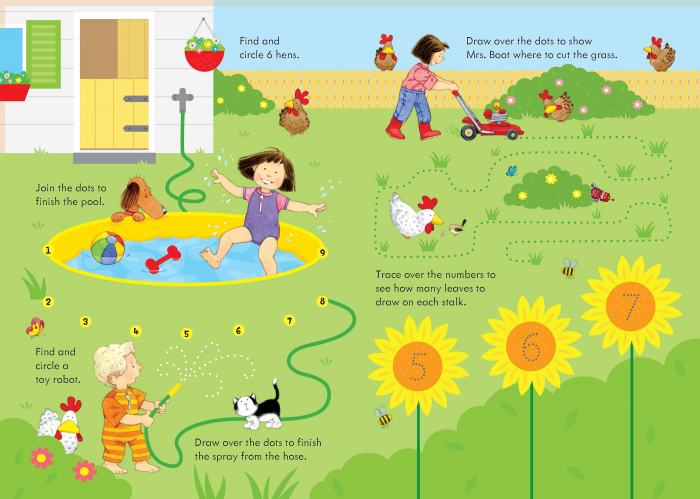 Carte de activitati scrie si sterge "Poppy and Sam's wipe-clean Summer activities", reutilizabila, format mic, Usborne [4]