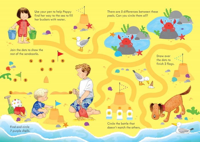 Carte de activitati scrie si sterge "Poppy and Sam's wipe-clean Summer activities", reutilizabila, format mic, Usborne [2]