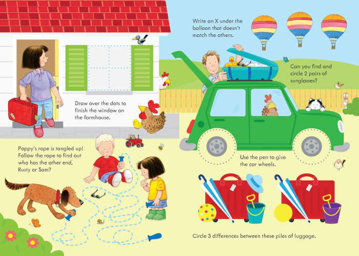 Carte de activitati scrie si sterge "Poppy and Sam's wipe-clean Summer activities", reutilizabila, format mic, Usborne [3]