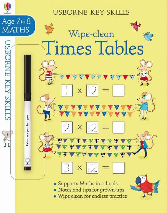Carte de activitati Tabla inmultirii, reutilizabila, "Wipe-clean Times Tables 7-8", Usborne [1]