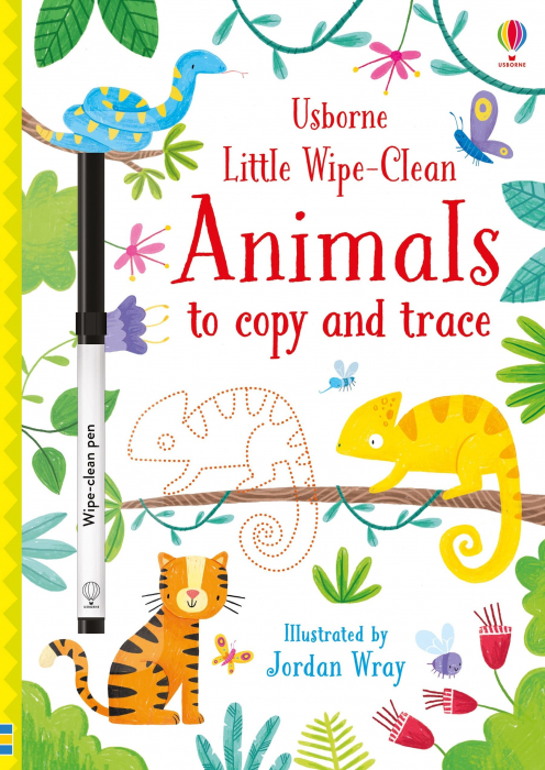Carte de activitati Animale, reutilizabila, format mic, "Little Wipe-Clean Animals to Copy and Trace", Usborne [1]