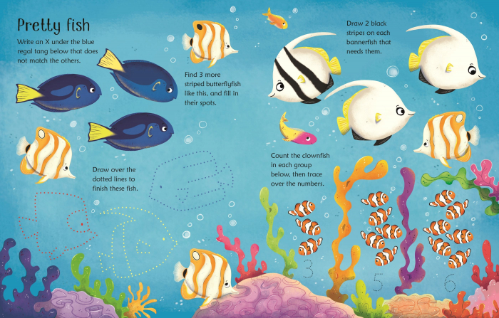 Carte de activitati scrie si sterge "Wipe-clean aquarium activities", reutilizabila, Usborne [4]