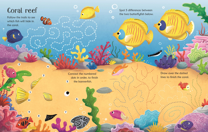 Carte de activitati scrie si sterge "Wipe-clean aquarium activities", reutilizabila, Usborne [3]