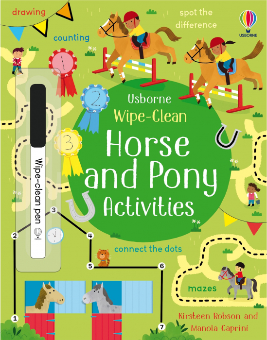 Carte de activitati Cai si ponei, reutilizabila, "Wipe-Clean Horse and Pony Activities", Usborne [1]