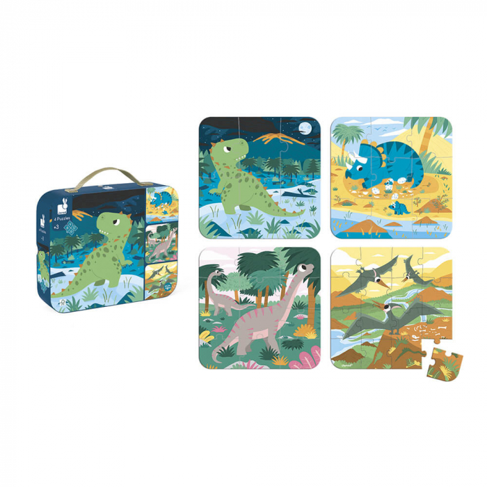 Puzzle progresiv 4 in 1, Dinozauri, cutie tip gentuta, Janod [2]