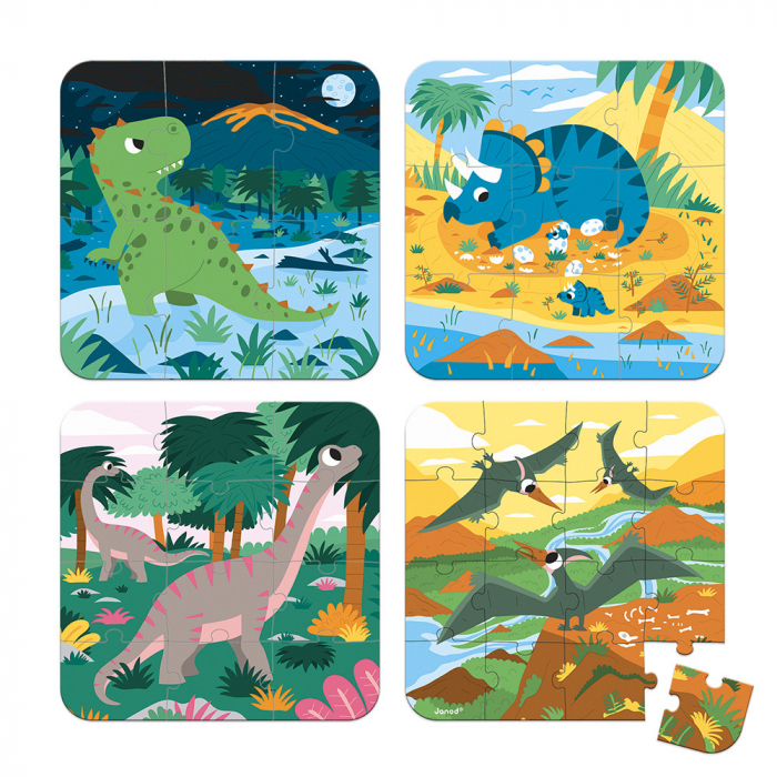 Puzzle progresiv 4 in 1, Dinozauri, cutie tip gentuta, Janod [3]