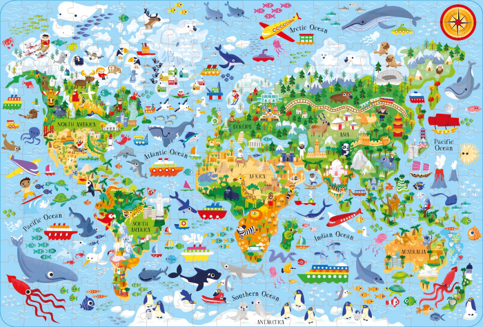 Puzzle + carte "Atlas and Jigsaw Map of the World", 300 de piese, Usborne [2]