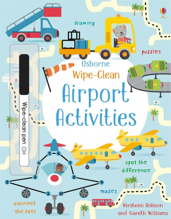 Carti scrie si sterge (wipe clean) - Carte de activitati scrie si sterge "Wipe-clean Airport activities", reutilizabila, Usborne