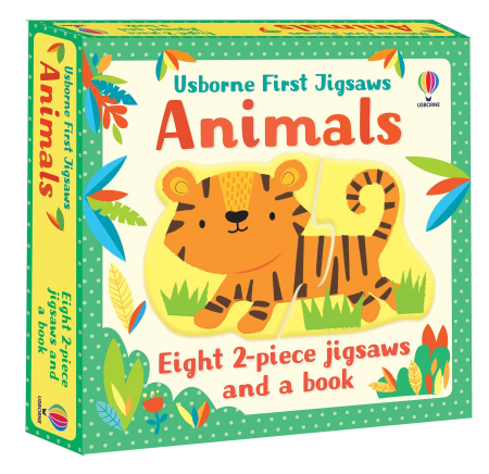 Puzzle - Set de 8 puzzle-uri + carte "First Jigsaws and Book: Animals", 2 piese, Usborne