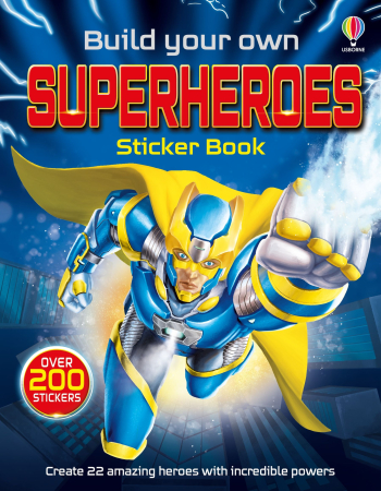 +10 ani - Carte cu stickers "Build Your Own Superheroes", Usborne