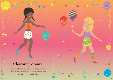 Carte cu stickers de imbracat papusi, Carnaval, "Little Sticker Dolly Dressing Carnival", Usborne [5]
