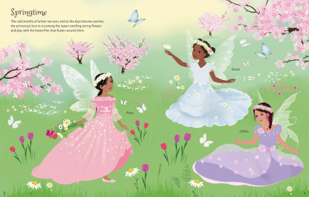 Carte cu stickers de imbracat papusi, Zane printese, format mare, "Sticker Dolly Dressing Fairy Princesses", Usborne [9]