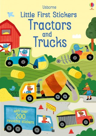 TEME populare - Carte de activitati "Little First Stickers Tractors and Trucks", format mic, 200 stickers, Usborne