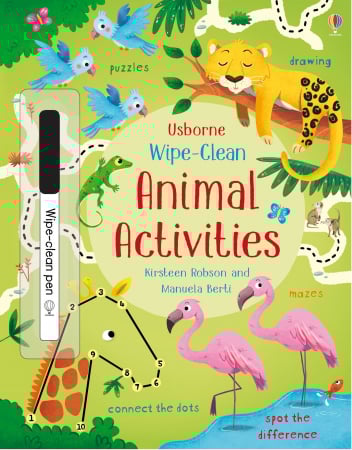 Pasari - Carte de activitati scrie si sterge "Wipe-Clean Animal Activities", reutilizabila, Usborne