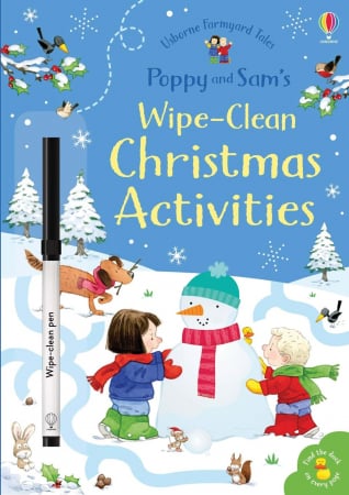 Poppy si Sam - Carte de activitati scrie si sterge "Poppy and Sam's Wipe-Clean Christmas Activities", format mic, reutilizabila, Usborne