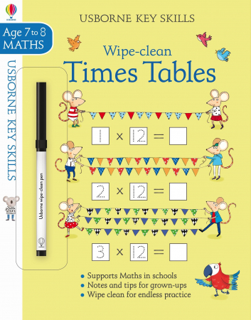 Carte de activitati Tabla inmultirii, reutilizabila, "Wipe-clean Times Tables 7-8", Usborne [0]
