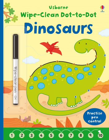 Dinozauri - Carte de activitati scrie si sterge "Wipe-clean Dot-to-dot Dinosaurs", reutilizabila, Usborne