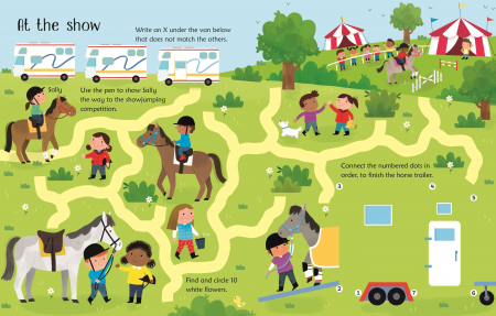 Carte de activitati scrie si sterge "Wipe-Clean Horse and Pony Activities", reutilizabila, Usborne [3]