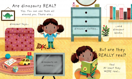 Carte Sunt dinozaurii reali?, cu ferestre, "Very First Questions and Answers Are Dinosaurs Real?", Usborne [1]