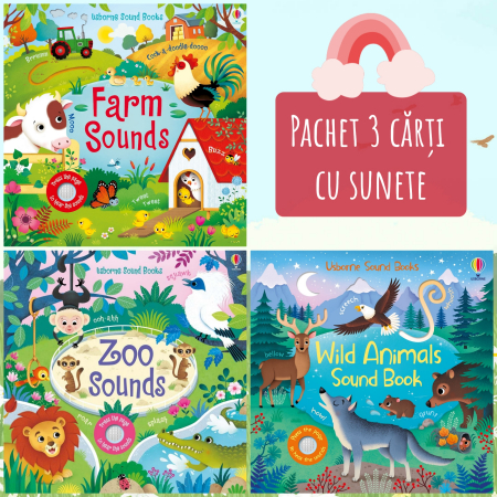 Idei cadouri - Pachet 3 carti cu sunete - Farm Sounds, Zoo Sounds, Wild Animals Sounds