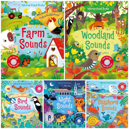 Idei cadouri - Pachet 5 carti cu sunete - Seashore Sounds, Farm Sounds, Woodland Sounds, Bird Sounds, Night Sounds