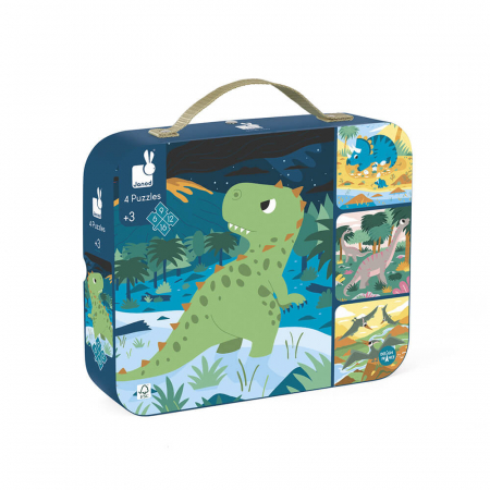 Dinozauri - Puzzle progresiv 4 in 1, Dinozauri, cutie tip gentuta, Janod
