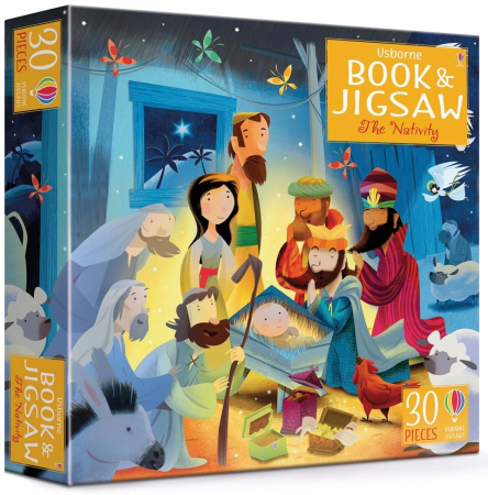 Puzzle - Puzzle + carte "Book and Jigsaw Nativity", 30 de piese, Usborne