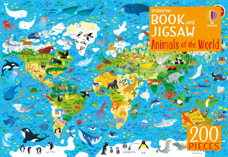 Puzzle + carte Animalele lumii, 200 de piese, "Animals of the world", Usborne [0]