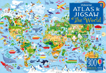Puzzle + atlas Planeta Pamant, 300 de piese, "The World jigsaw", Usborne [0]