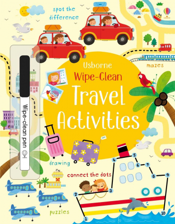 Carti scrie si sterge (wipe clean) - Carte de activitati scrie si sterge "Wipe-clean travel activities", reutilizabila, Usborne