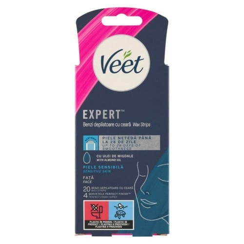 Benzi depilatoare cu ceara pentru fata cu ulei de migdale, Veet [1]