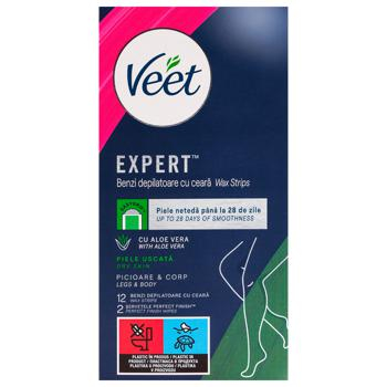 Benzi Depilatoare cu ceara,picioare/corp,piele uscata,cu aloe vera Veet [1]