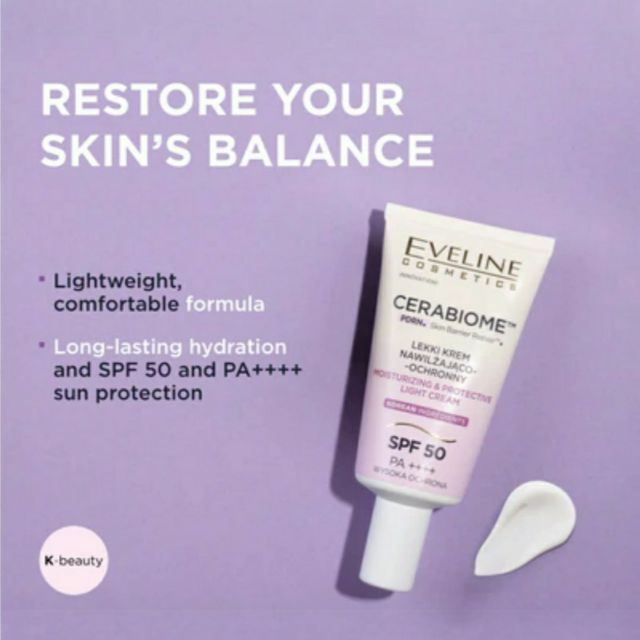 Cremă de față Cerabiome Moisturizing & Protective Light Cream SPF 50 Eveline 30 ml [2]